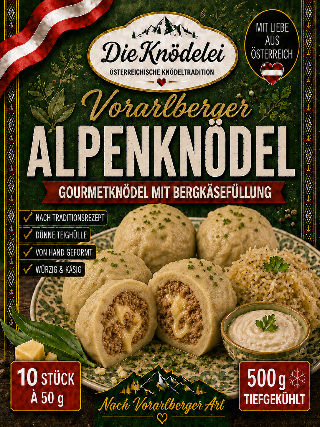 Vorarlberger Alpenknödel – Mit Bergkäse & Alpenkräutern · nach Vorarlberger Art